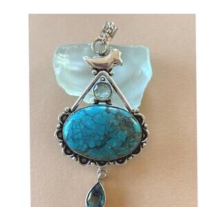 925 Sterling Turquoise Blue Topaz Pendant